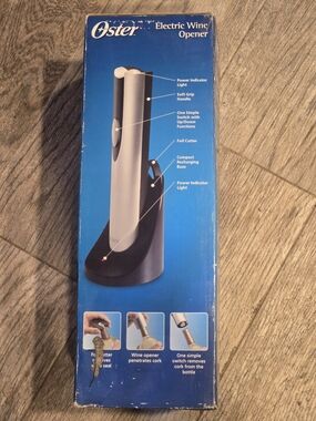 NIB Oster Cordless Electric Wine Opener & Foil Cutter - Silver/Black